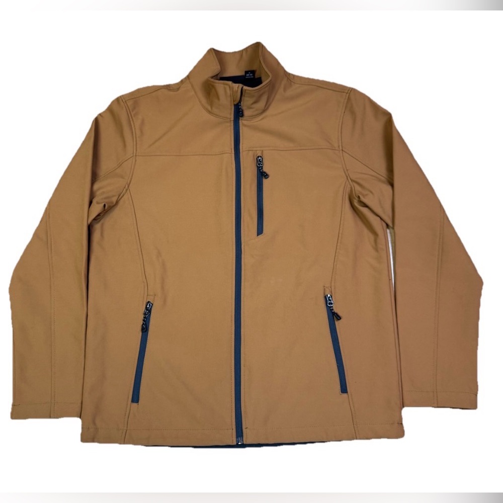 Swiss Tech Soft Shell Windproof Full Zip Jacket Men's M 38-40 Brown Mock Neck